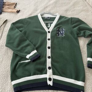 Green Cardigan Sweater with Notre Dame branding